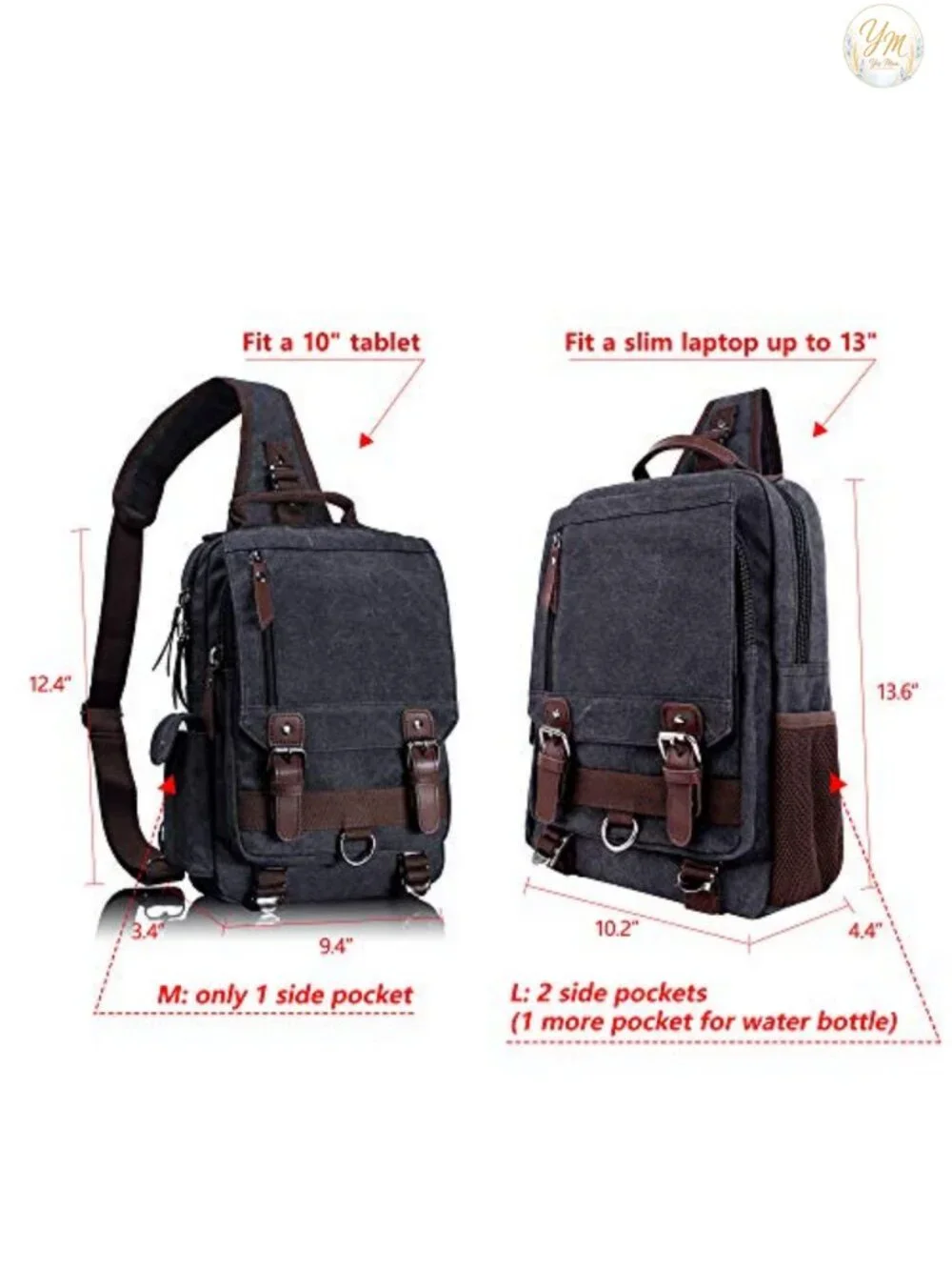 Canvas Messenger Bag Crossbody Sling for Travel Work Laptop